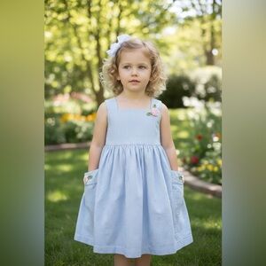 Laura Ashley light blue and white gingham dress with Floral Design